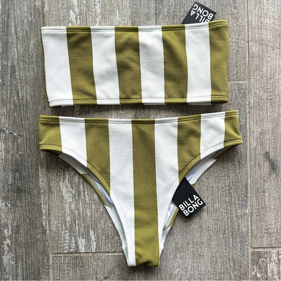 NWT BILLABONG -  SUN RAYS BANDEAU MAUI BIKINI SET striped green/white - Picture 3 of 11